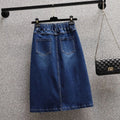 Summer New Women Elastic Waist Denim Skirts Korean Style Elegant Oversized High Waist Slit Skirts Mid Length Ladies Skirts