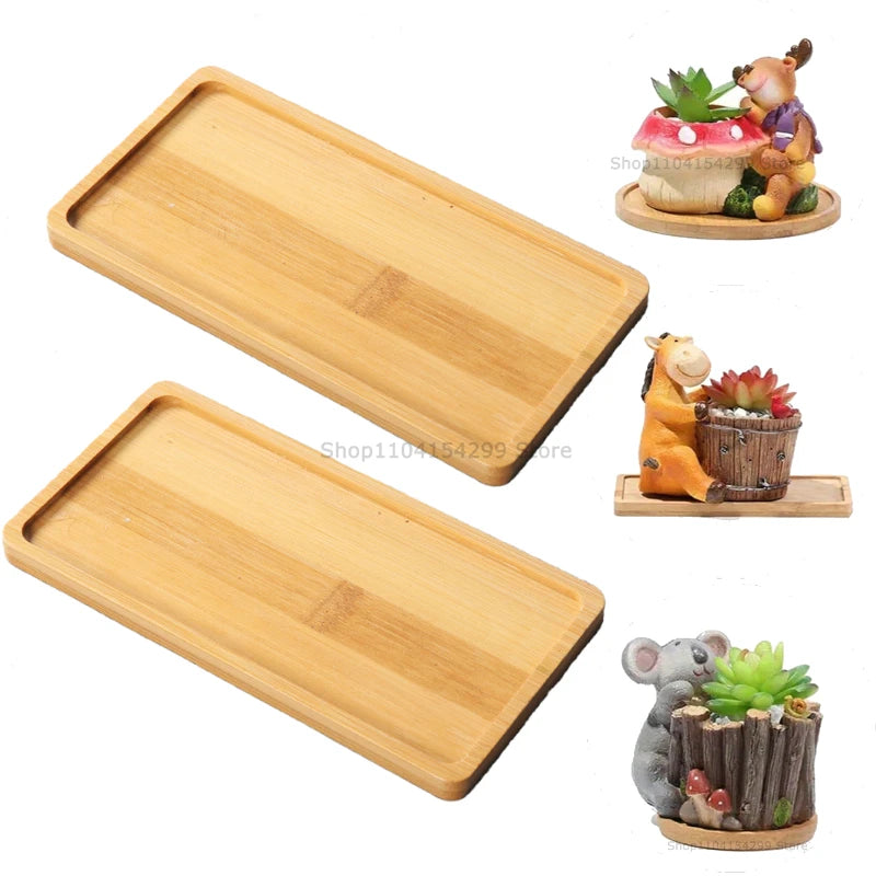 Flower Pot Trays Dish for Plant Vase Bamboo Tray Wooden Bottle Tray Bathroom Shampoo Shower Gel Organizer Jewelry Storage Tray