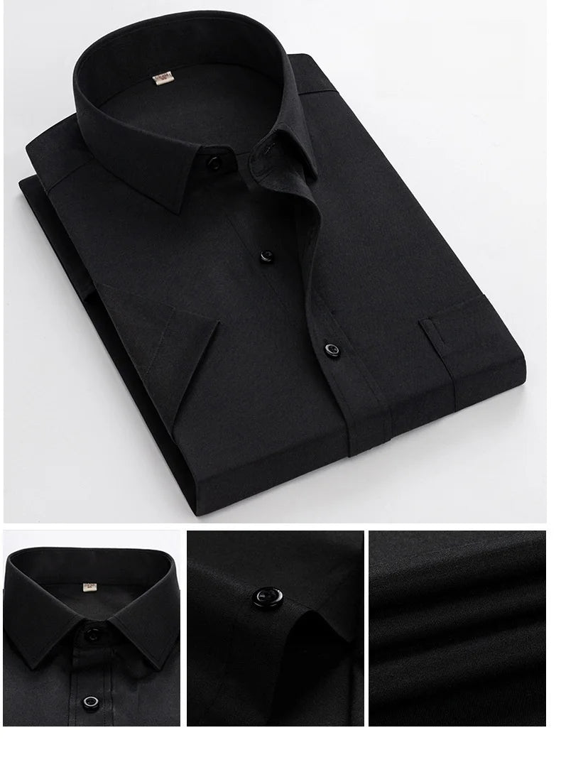 Business Dress Shirt Men Short Sleeve Autumn Spring Fashion Solid Casual Formal White Work Office Simple Basic Man Clothe S-7XL