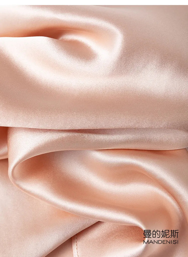 Tcyeek Woman Long Dress, 100%Real Silk, V Neck, Solid Spaghetti Strap Dresses, 2025 Elegant Chic Clothes