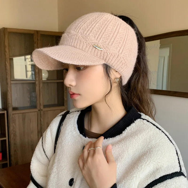 1pc Women's Solid Color Knitted Baseball Cap with Baseball Cap, Knitted Cap for Cold Weather,Suitable for Daily Use Winter Fall