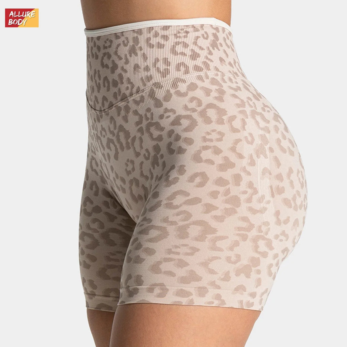 Custom LOGO women's hot-selling in high waist belly leopard print  colors seamless yoga hip lift tight running sports shorts