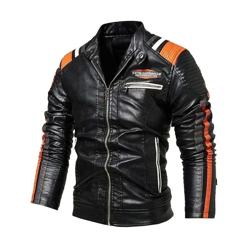 Spring Outdoor Casual Motor Biker PU Leather Jacket Men Fashion Leather Jacket Men Autumn Motorcycle Slim Fleece Jacket Coat Men