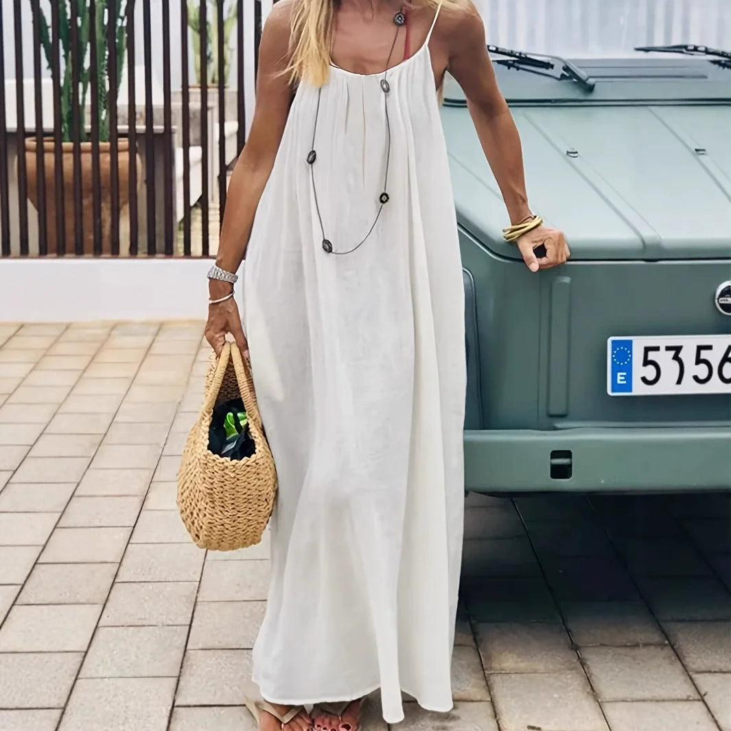 2026 Spring Summer Temperament Suspender Women Dress Backless Loose Maxi Dress Elegant Versatile Big Swing Beach Long Dress