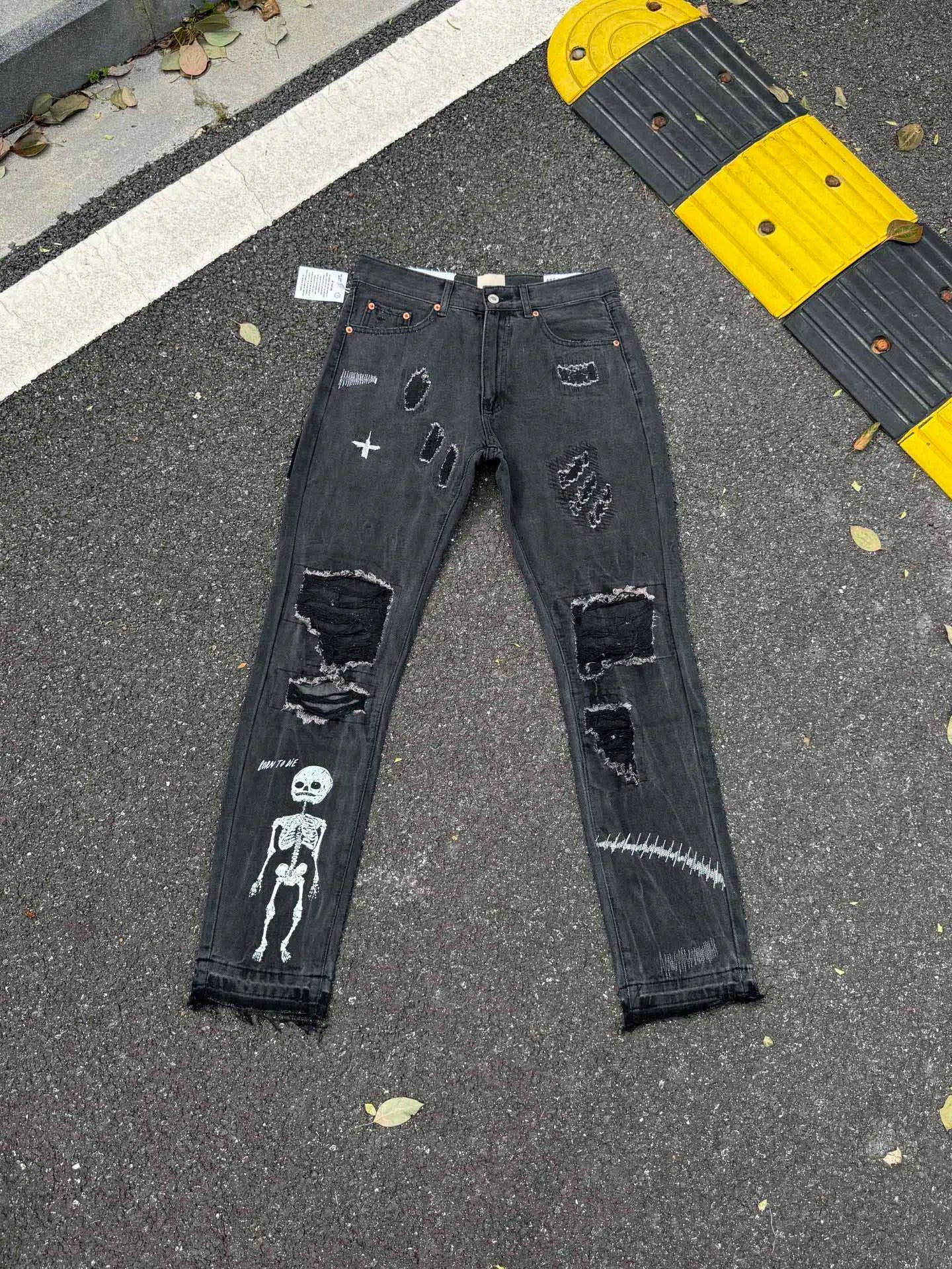 2025 Top Quality GPT Retro Distressed Soiled Ink-splashed Flared Jeans Men Casual Staight Washed Jeans Denim Pants Trousers