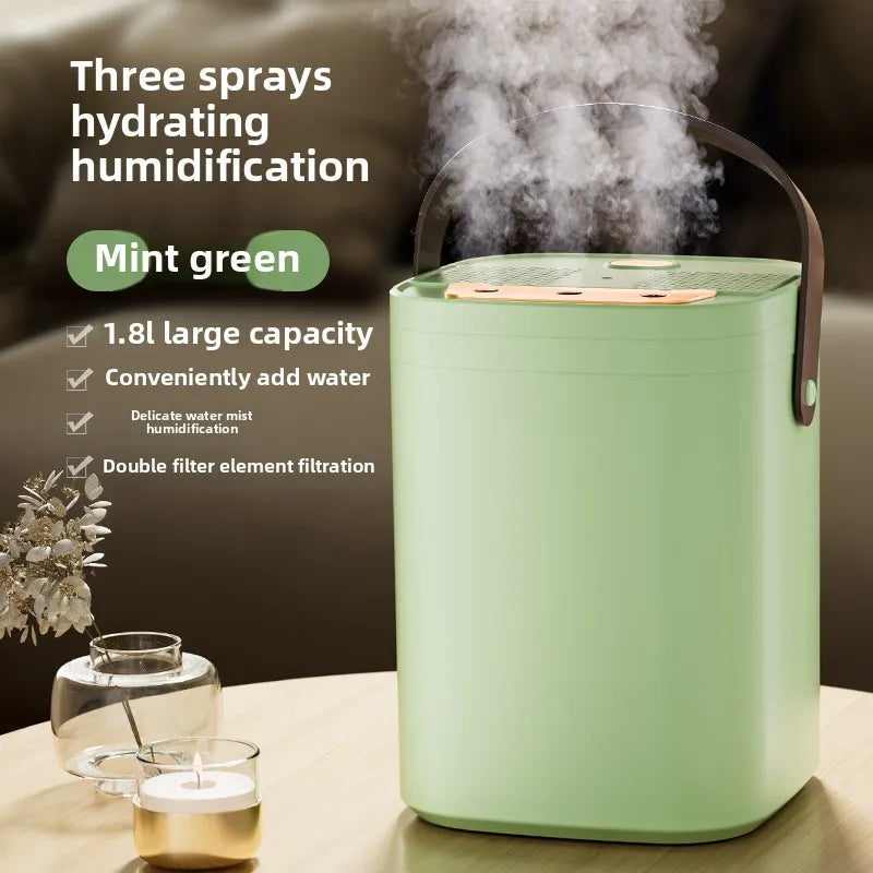1.8L Large Capacity USB Three Nozzle Humidifier Household Air Humidifier with Aromatherapy Diffuser LED Night Light Spray Functi