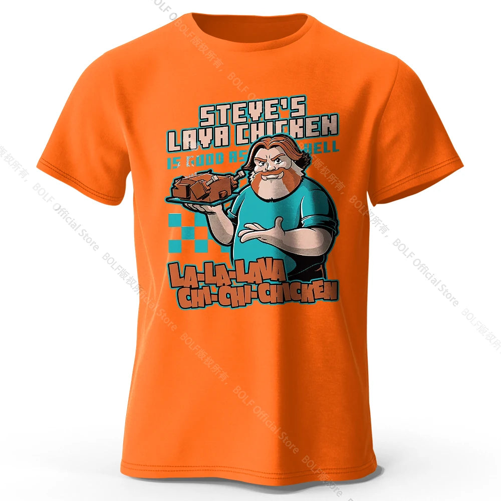 Men's Steve's Lava Chicken Printed T-Shirt 100% Cotton Oversized Quirky Graphic Tees for Women Summer Tops Geek Streetwear