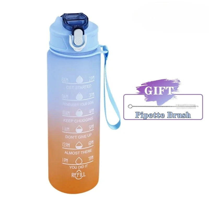 900ML/1000ML Gradient Sports Water Bottle with Time Scale BPA Free Straw Mug Portable Fitness Cup for Kids Outdoor Use