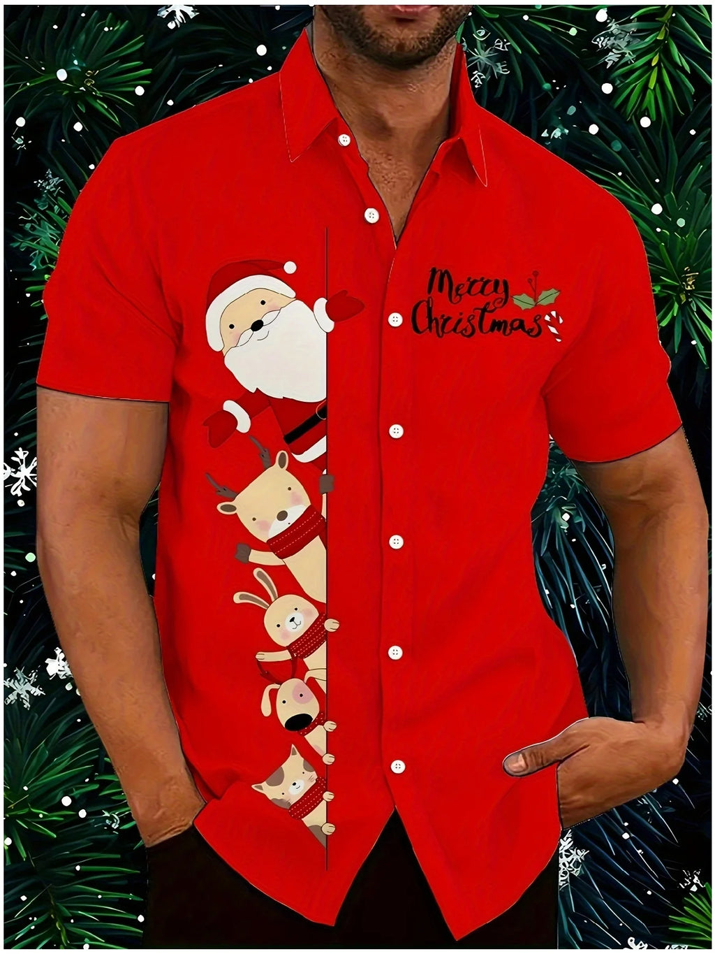 Men's Comic Christmas Graphic Hawaiian Shirt Men Women Fashion Santa Claus Shirt Short Sleeve Blouse Festive Holiday Clothing