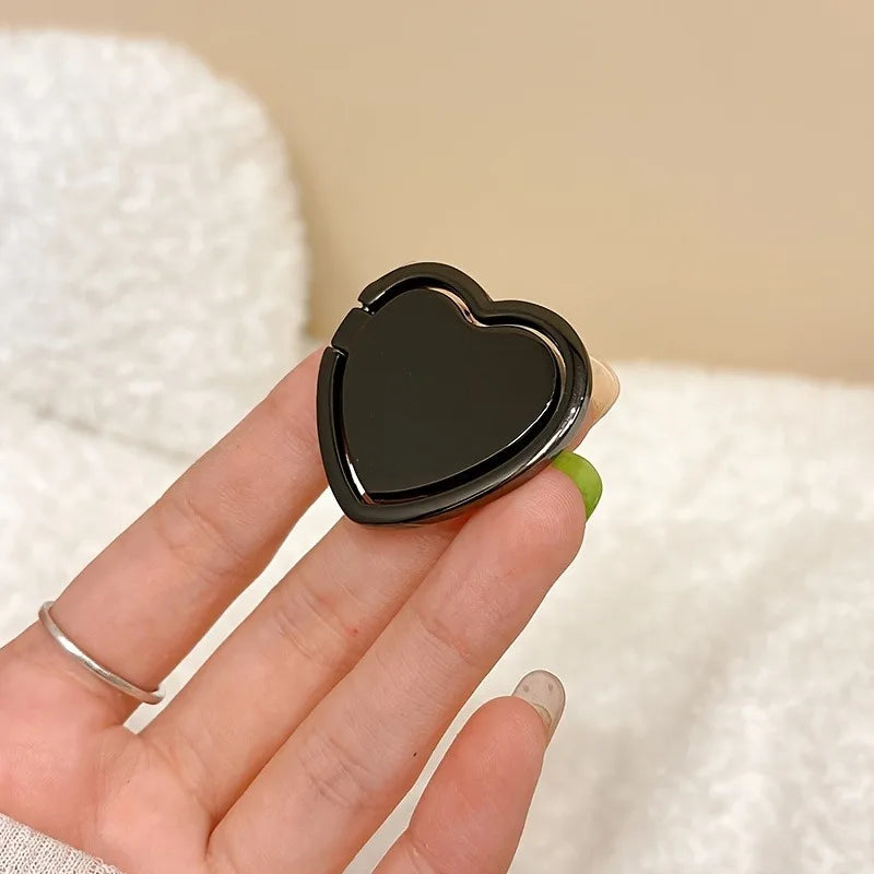 Fashion Universal Plating Gold Silver Black Metal Double Finger Ring Mobile Phone Talk Heart Shape Grip Stand Holder Women Gift