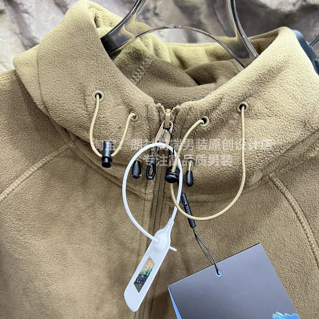 Heavyweight 620g Double-Sided Fleece Hoodie Jacket Quick Warmth Winter Men's Long Sleeve Zipper Closure Outdoor Style Polyester