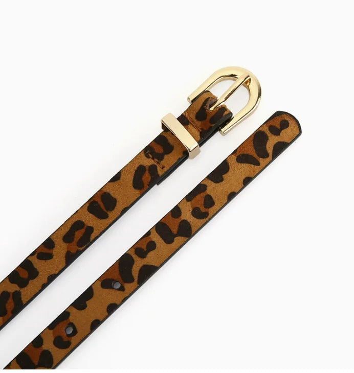Retro Boho Style Leopard Print Thin PU Belt - Slim Fit Decorative Belt for Women Daily & Party