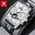 OLEVS 6675 Mens Watch Flywheel Multifunctional Chronograph Mechanical Watch Leather Strap Square Watches For Man High Quality