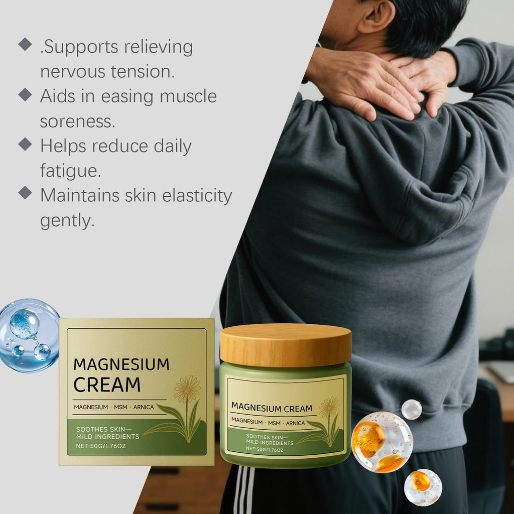 50g Relief Soothing Magnesium Soothing Body Cream Non-Greasy Knees Muscles External Massage Care MSM Arnica Mild Daily Care