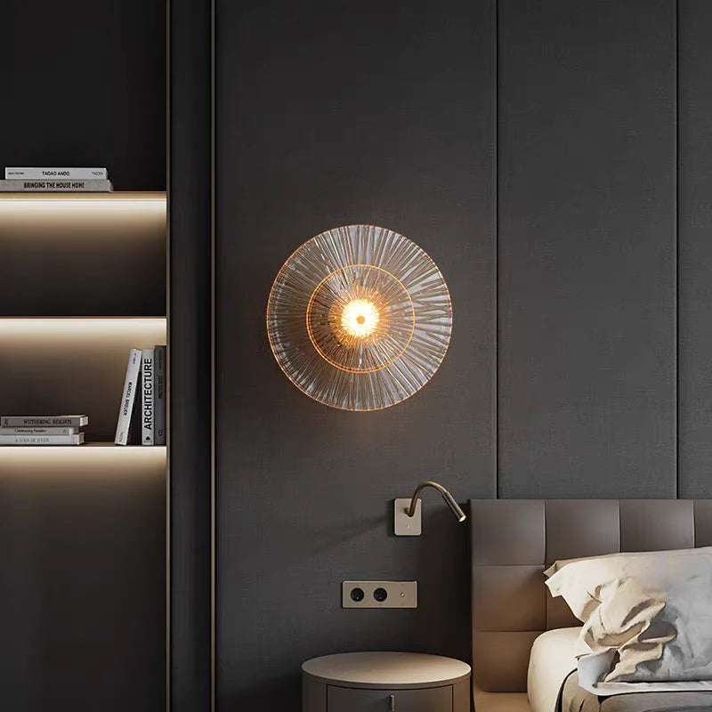 Modern Light Luxury Circular Art Glass Wall Lamp Minimalist Designer Creative Lighting for Bedroom Hallway Living Room Decor