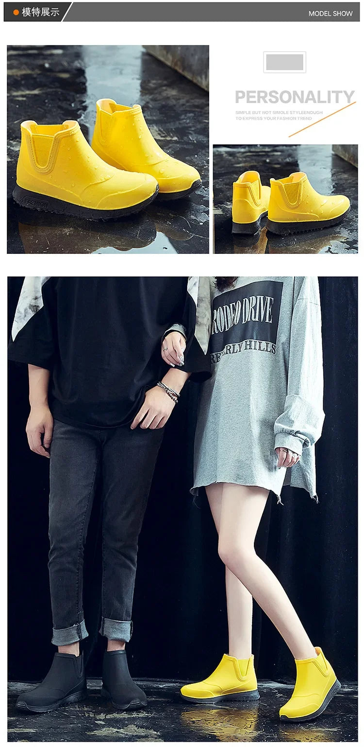 Rain Shoes for Lovers Rubber Shoe Platform Ankle Boots Autumn Winter Slip on Booties Boots for Men Waterproof Work Botas Hombres