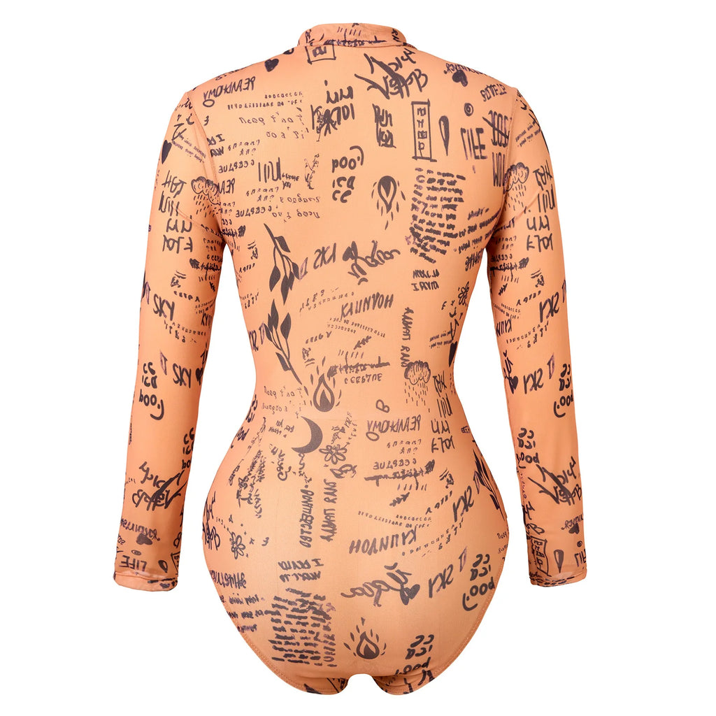 NEW Print Patchwork Sports Swimsuit for Women,Long Sleeve Zipper Conservative Bikini Monokini,beach Vacation Suit 2025