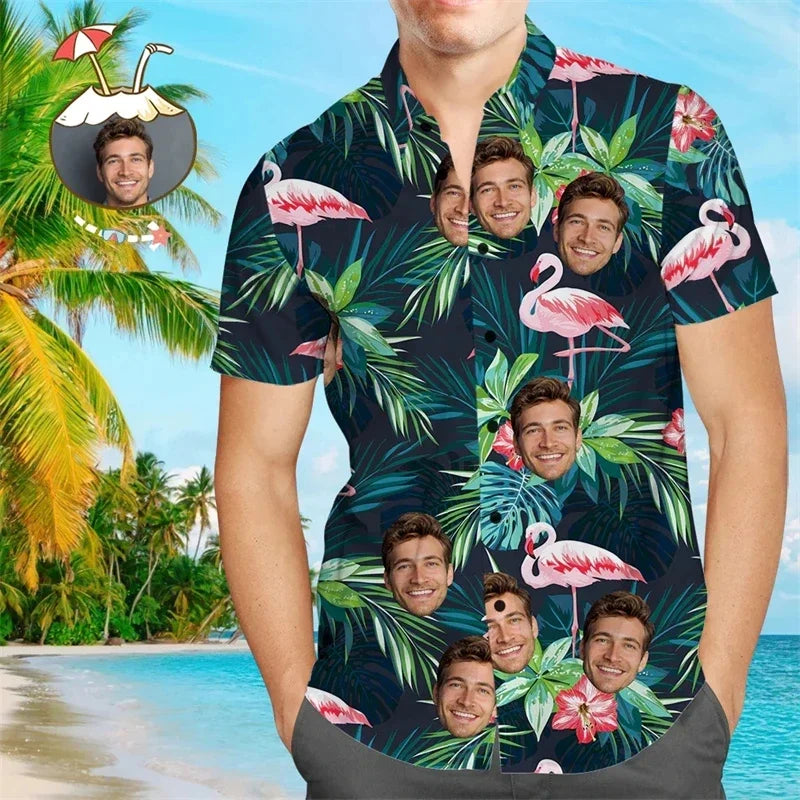 Funy Custom Image Graphic Shirts For Men Clothes Hawaii Diy Photo 3D Print Female Lapel Blouse Personalized Design Short Sleeve