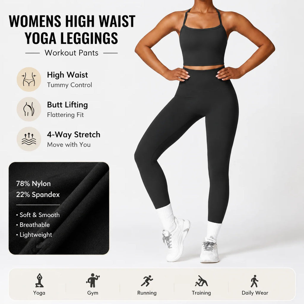 Women's High Waist Yoga Leggings Workout Pants Nylon Spandex Solid Gym Fitness Activewear
