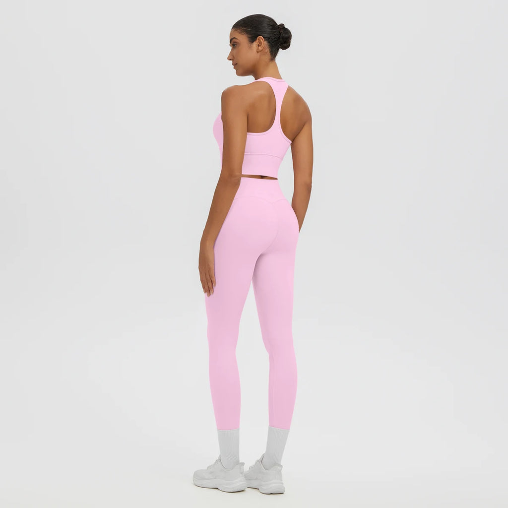 2PCS Women's Sports Pants Yoga Set Sexy Backless I-shaped Vest with Chest Pad Shock-absorbing Running Yoga Tank Top Yoga Pants