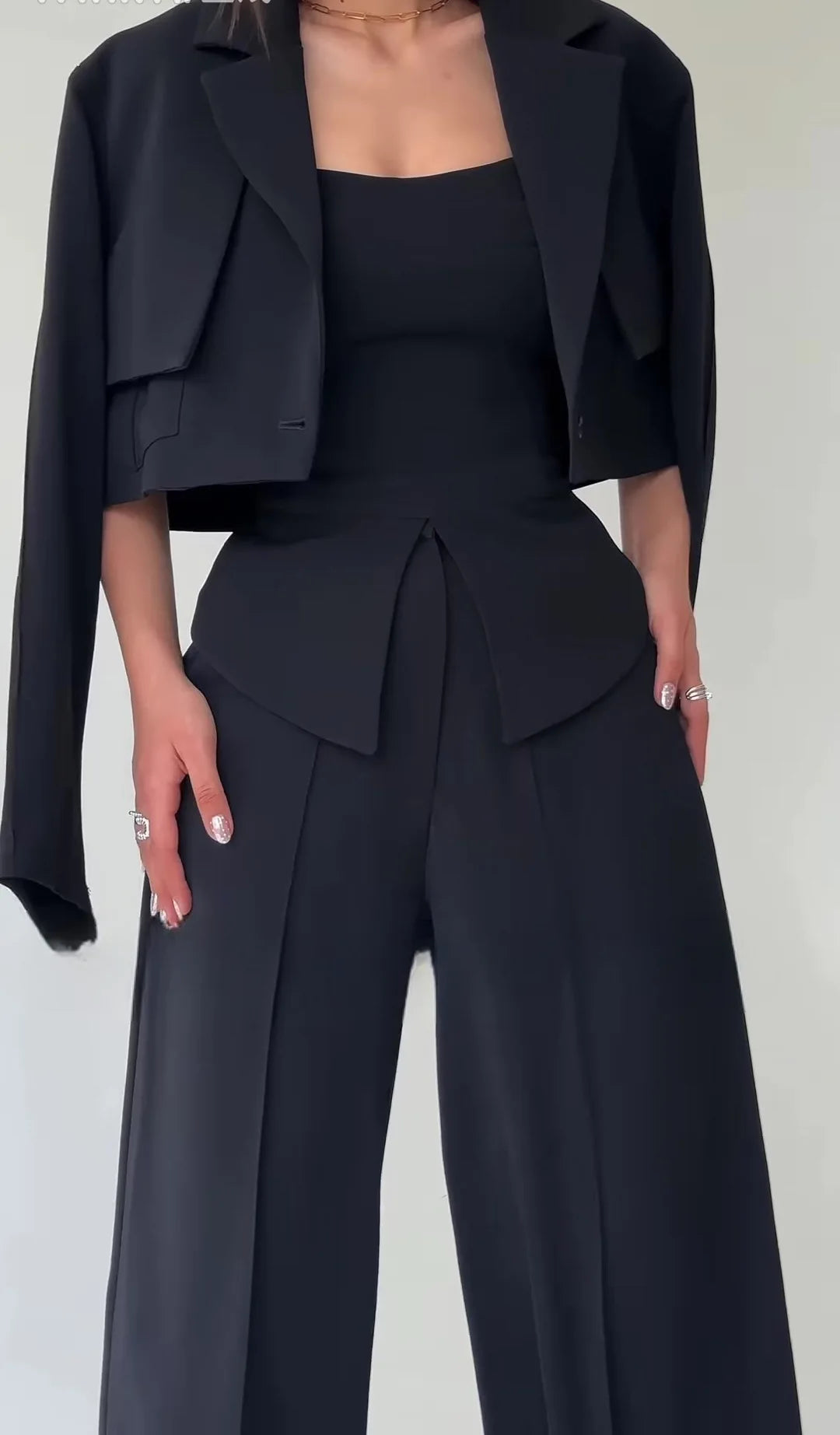 Pant Set Women 3 Piece Sets Lapel Full Sleeve Blazers Plain Sling Top Wide Leg Long Pants Splice Y2k Streetwear Work Summer 2026
