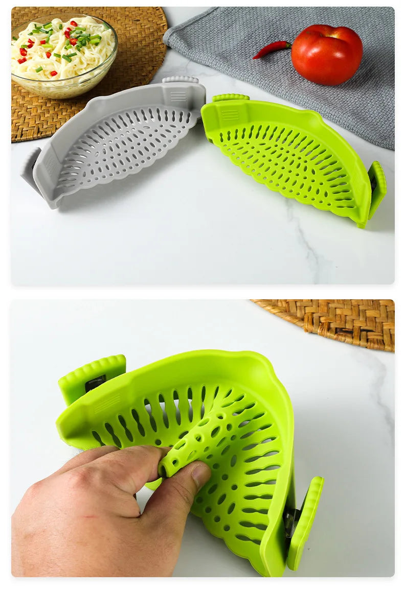 Silicone Strainer Clip-on Pan Pot Side Drainer Fruit Vegetable Noodle Drainage Filter Pour Baffle Colander Kitchen Gadgets