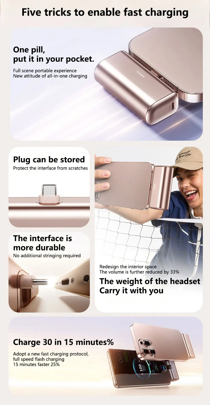 22.5W Fast Charging USB C Power Bank 500000mAh Mini Portable Charger for iPhone 15 16 Android Devices Travel Battery Pack