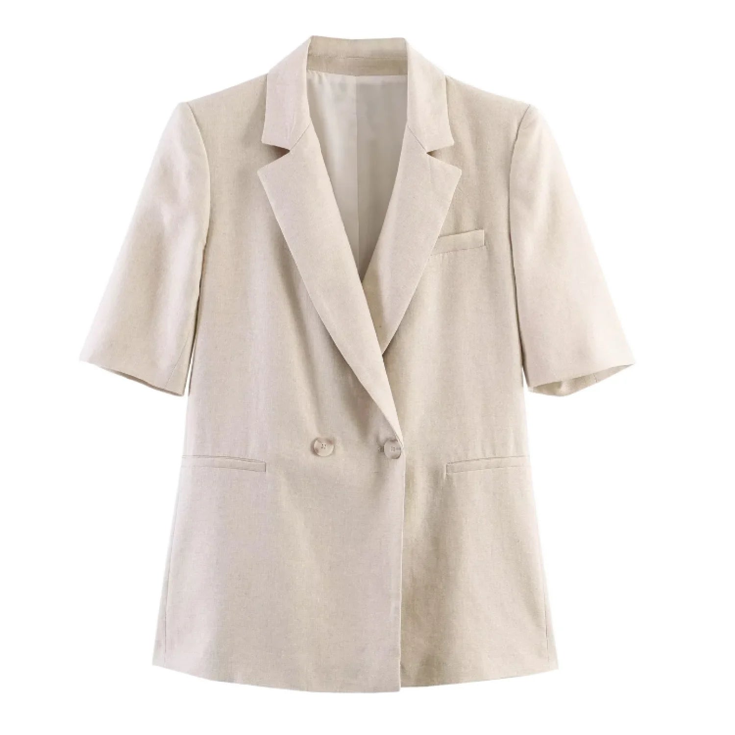 Women's Two Piece Suit Summer 2026 Double Breasted Short Sleeve Blazer High Waist Wide Leg Trousers Female Commute Office Set