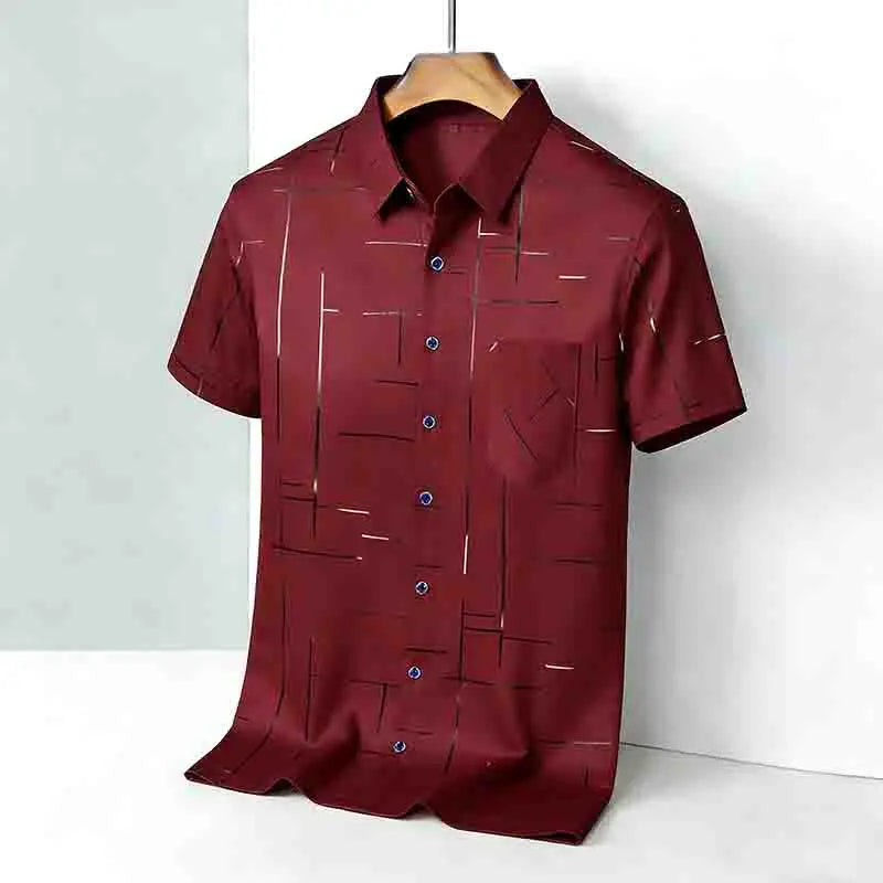 2026 New Men's Silky Short Sleeve Shirt Wrinkle-Resistant Short Sleeve Casual Office Daily Wear