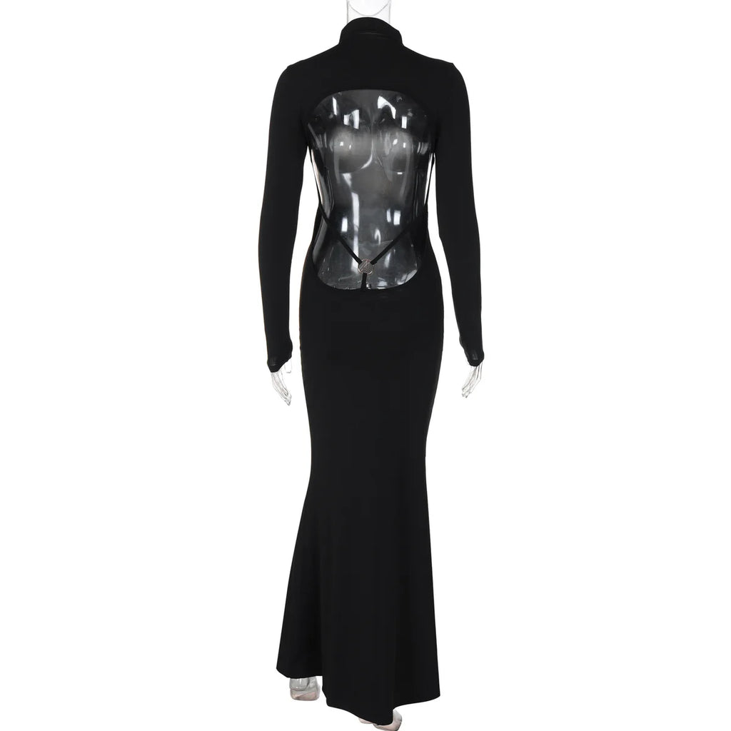 Ladies Autumn Elegant Evening Party Dress Women Long Sleeve Backless Bodycon Maxi Dresses Night Clubwear Streetwear Fall Outfits