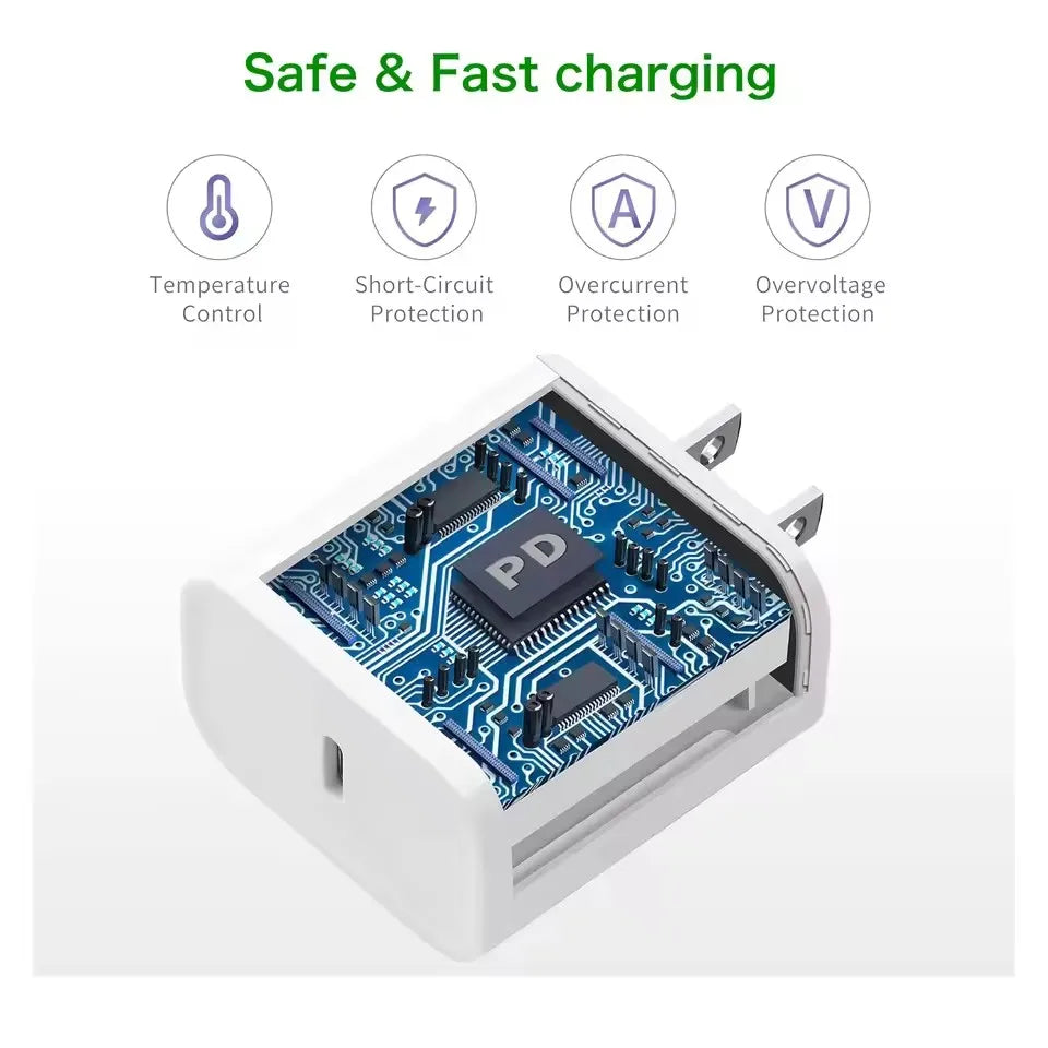 US Plug 35W PD Fast Charger For iPhone 13 14 Pro Max 11 12 Mini X XR XS Max 7 8 14 Plus SE 2020 USB-C Quick Charge PD Data Cable