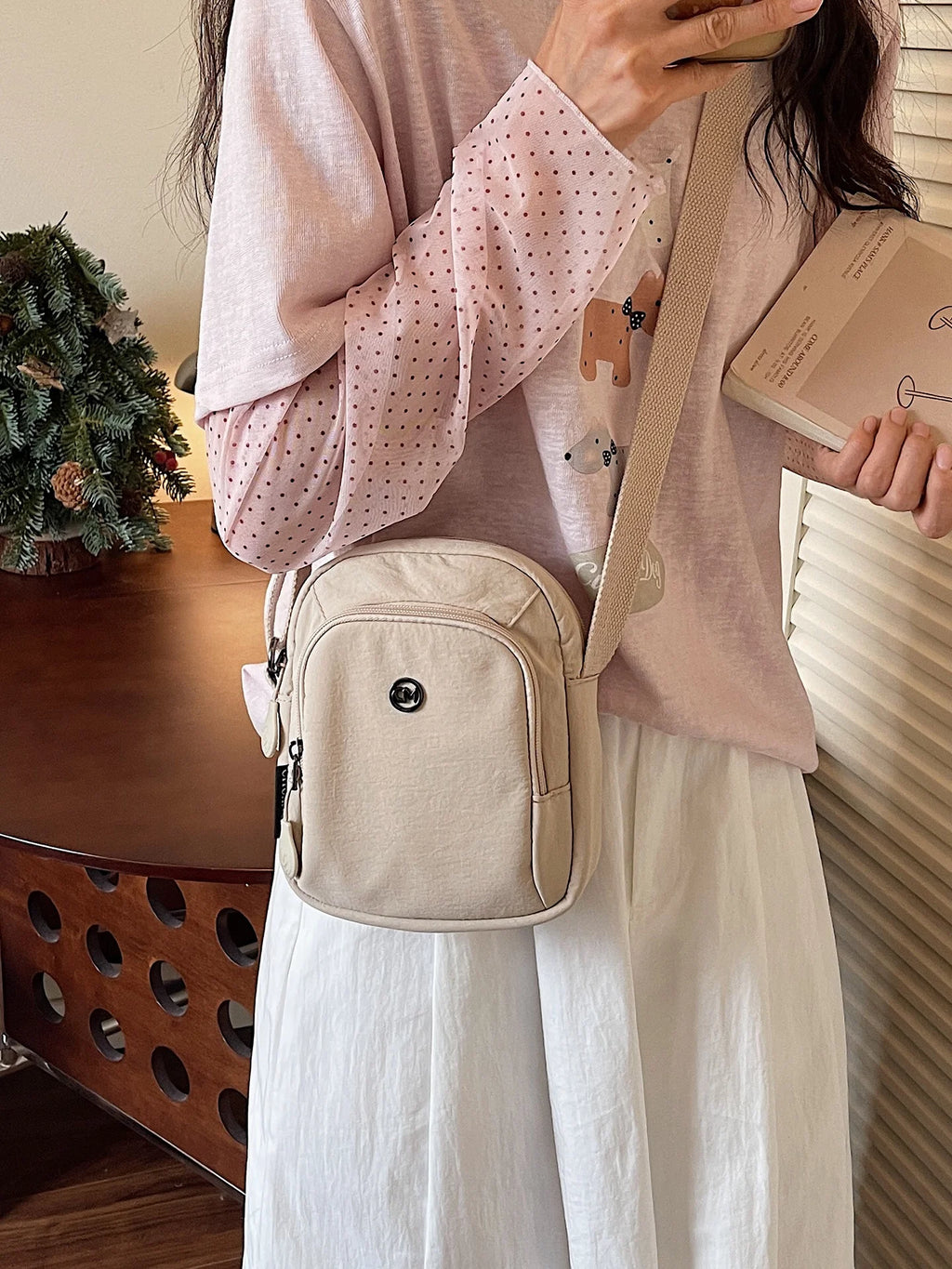 Waterproof Nylon Mobile Phone Bag Portable  Three-Layer Coin Purse Crossbody Bag for Youth Casual Simple Style Functional...