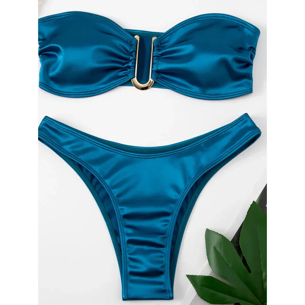 Bandeau Bikini Swimsuit Women 2026 Two-piece Swimwear Thong Bikinis Sets Female Bathing Suit Push Up Monokini Beach Wear Biquini