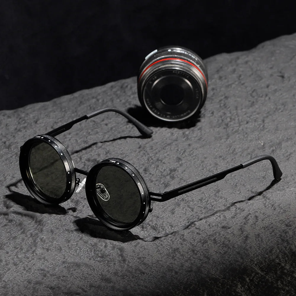 Driving Sunglasses Men Adjustable Sunglasses Round Frame Steampunk Sun glasses Color-changing ND 9 Polarized Lenses Sun Glasses