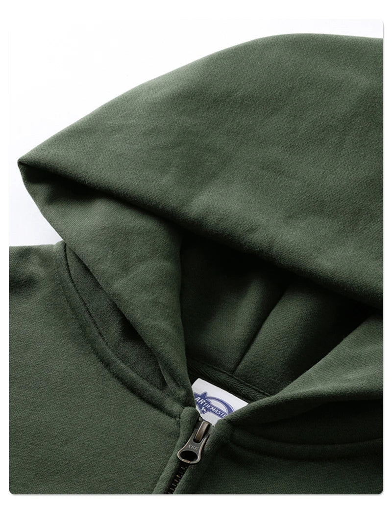 ZODF Trendy Winter Man Warm 430gsm Fleece Zipper Hoodies Unisex Solid Loose Zip-Up Hooded Coats Brand Outfit HY1130