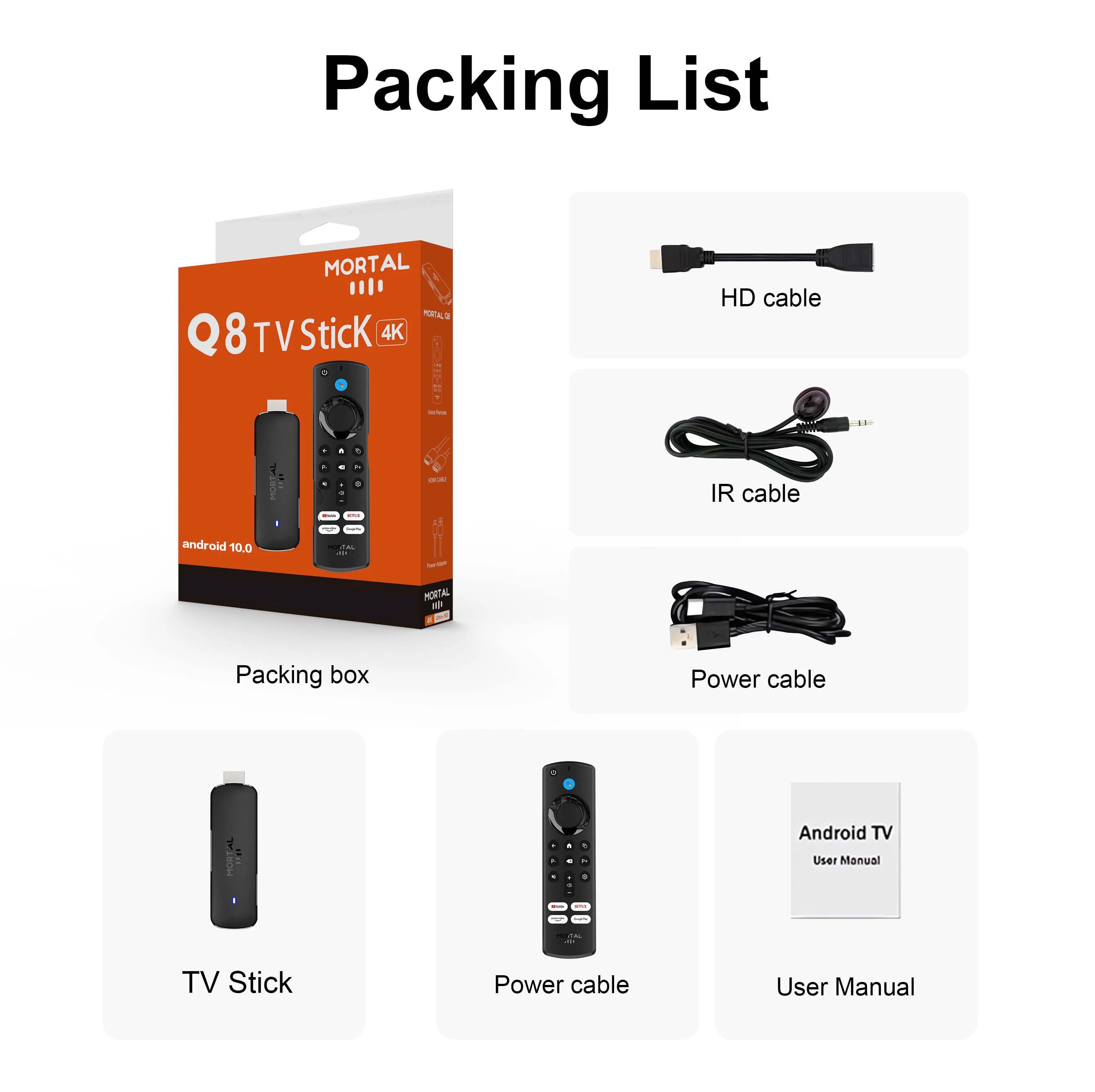 Mortal Android14 TV Stick WIFI6 Voice Control TV Stick Q8 8K Video Allwinner H313 Netflix YouTube TV Box Free Live TV Streaming
