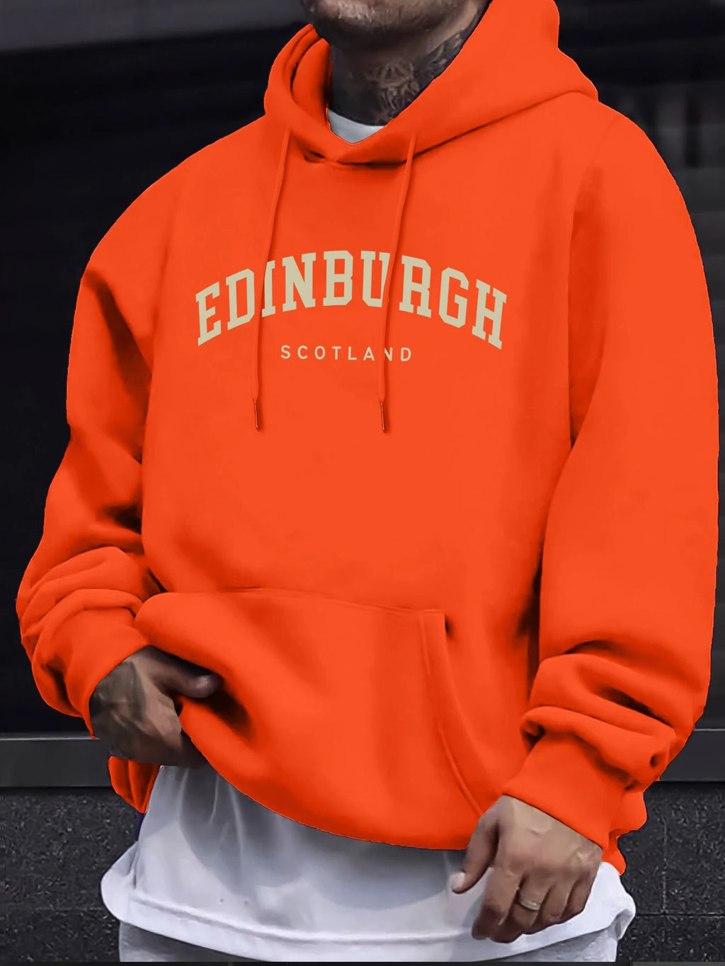 Edinburgh Scotlano Letter Prints Fleece Comfy Tops Man Loose Fashion Sweatshirts Sports Autumn Hoodie Simple Casual Streetwear