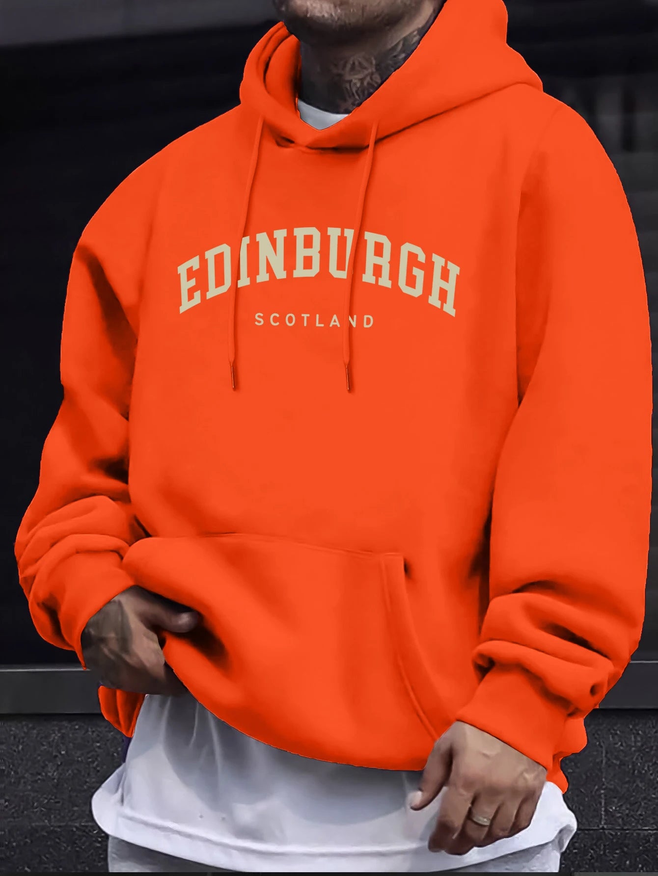 Edinburgh Scotlano Letter Prints Fleece Comfy Tops Man Loose Fashion Sweatshirts Sports Autumn Hoodie Simple Casual Streetwear