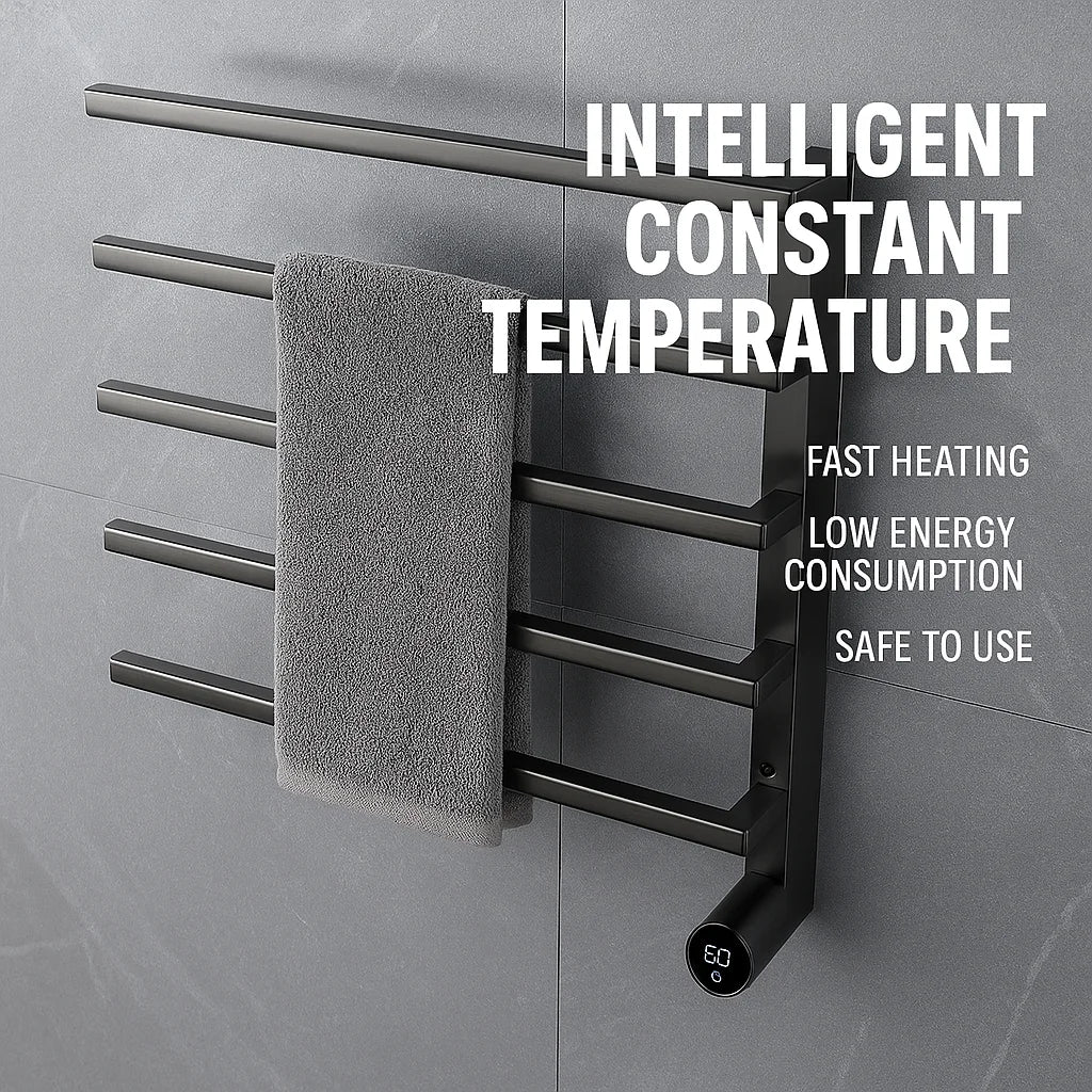 Wall Mounted Black Digital Display 304 Stainless Steel Electric Towel Warmer for Hotels Bathrooms Featuring Heater Technology