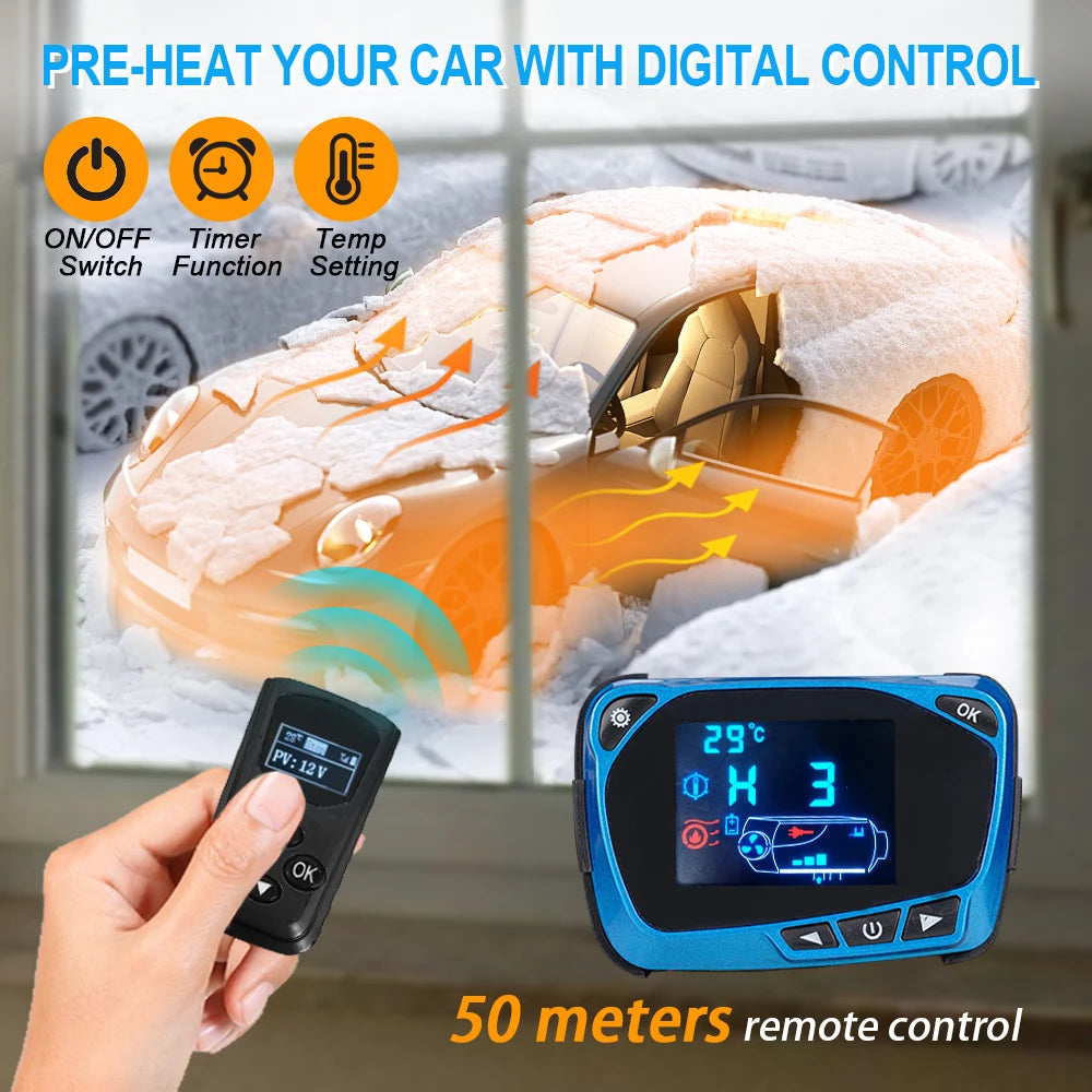 5/8KW Diesel Air Heater 12V/24V/220V Three-in-one White Horizontal Car Heater for Car Truck Boat RV Parking Diesel Heater