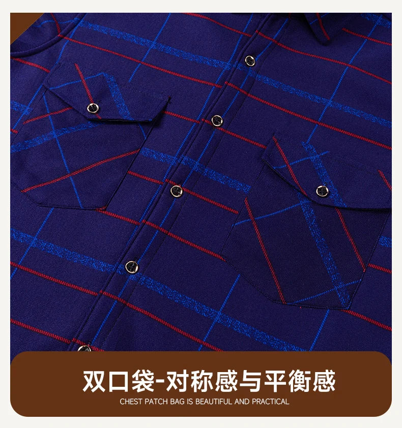 2025 Autumn Winter Men's Fashion Plaid Striped Print Shirts Double-sided Fleece Long Sleeve Thick Warm Shirts Soft Big Size 7XL
