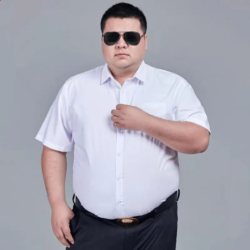 Plus Size 11XL 10XL Men's Business Shirt Casual Short Sleeve Summer Versatile Black-White Twill Plain Basic Social Formal 155KG