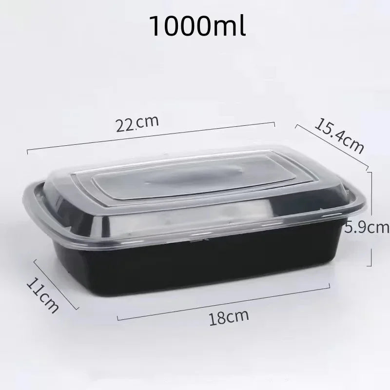 1000ml Thick Disposable Takeaway Lunch Box Tableware Can Be Microwave Heated Rectangular Black Plastic Bowl Food Packaging Box