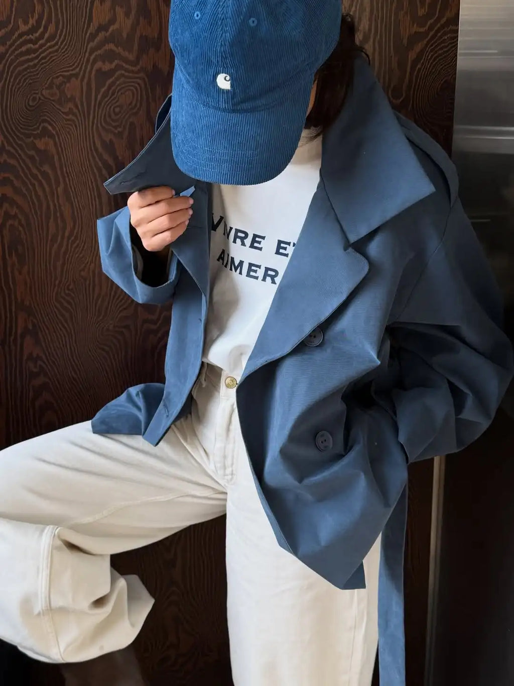 Women Casual Blue Lace-up Trench Coats Chic Stand Collar Full Sleeve Double Breasted Loose Windbreaker Lady Commute Coat 2026