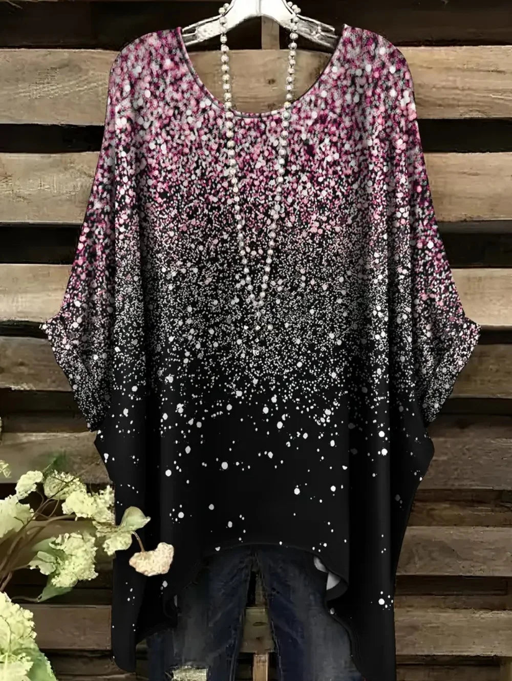 Women's T-Shirts Summer Gradient Sequin Graphics Tops O-Neck Female Vintage Clothing Floral Print Tees Loose Oversized T Shirts