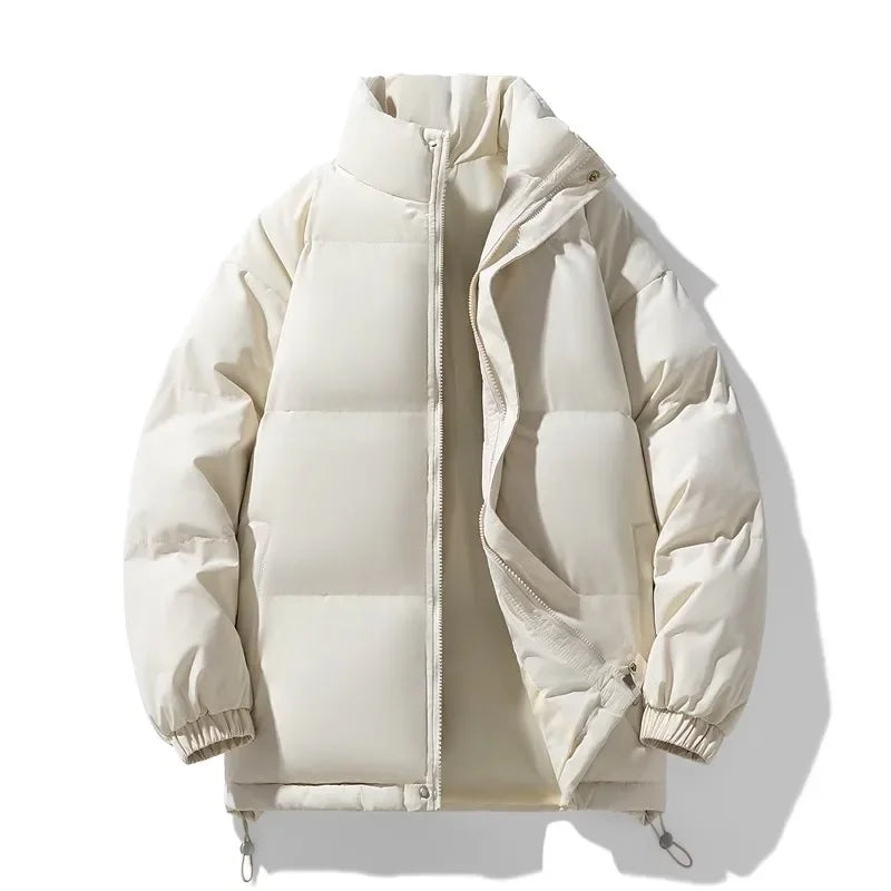 New Winter Stand Collar Parkas Men Fashion Casual Warm Jacket Solid Outdoor Windproof Streetwear Coats Couple Thick Loose Parkas