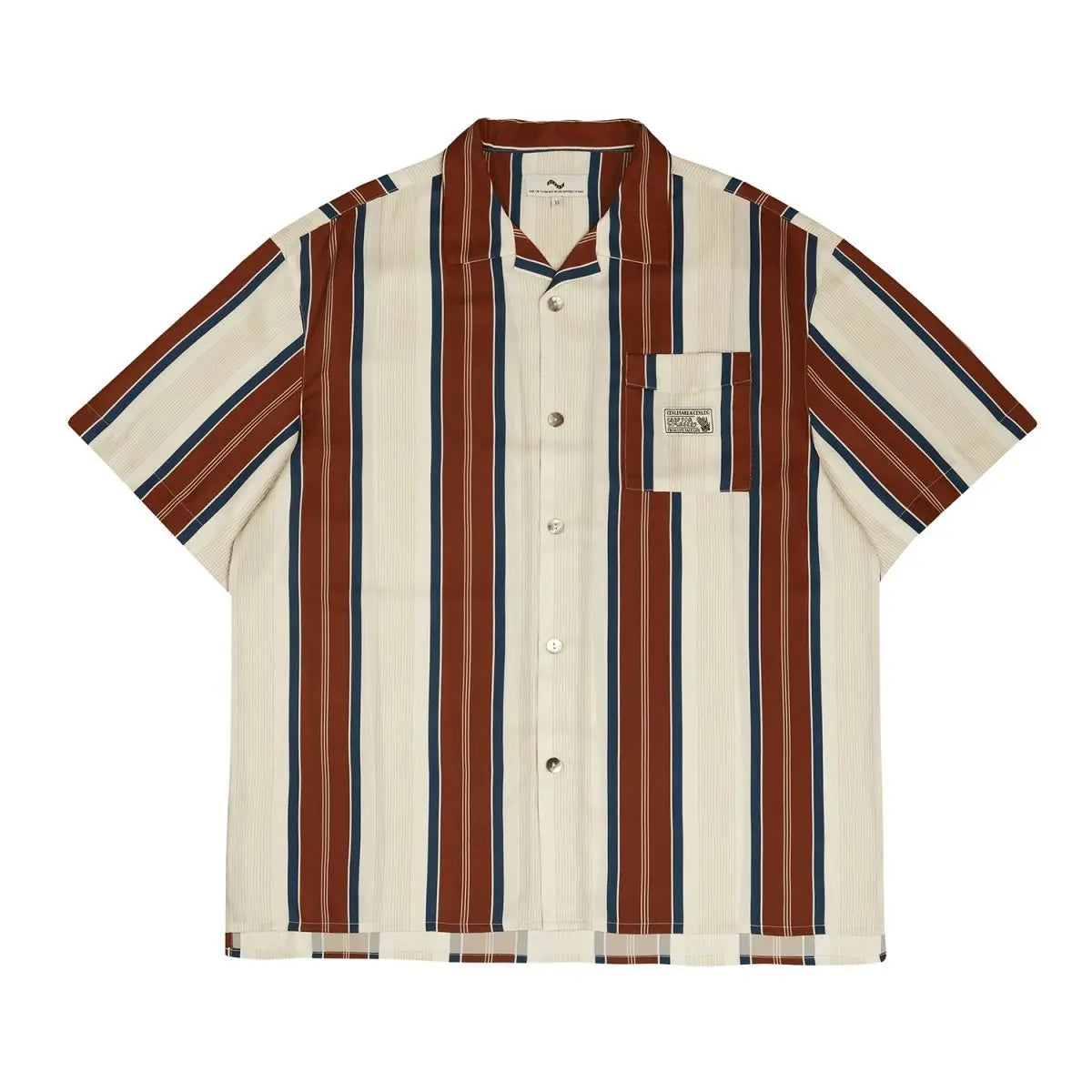 Summer New Turn-down Collar Fashion Short Sleeve Shirt Man High Street Casual Button Cardigan Striped Pockets Patchwork Tops