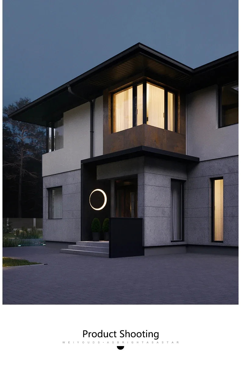 Modern IP65 Waterproof LED Outdoor Wall Light Villa Terrace Garden Street Light Round Moon Background Porch Lamps