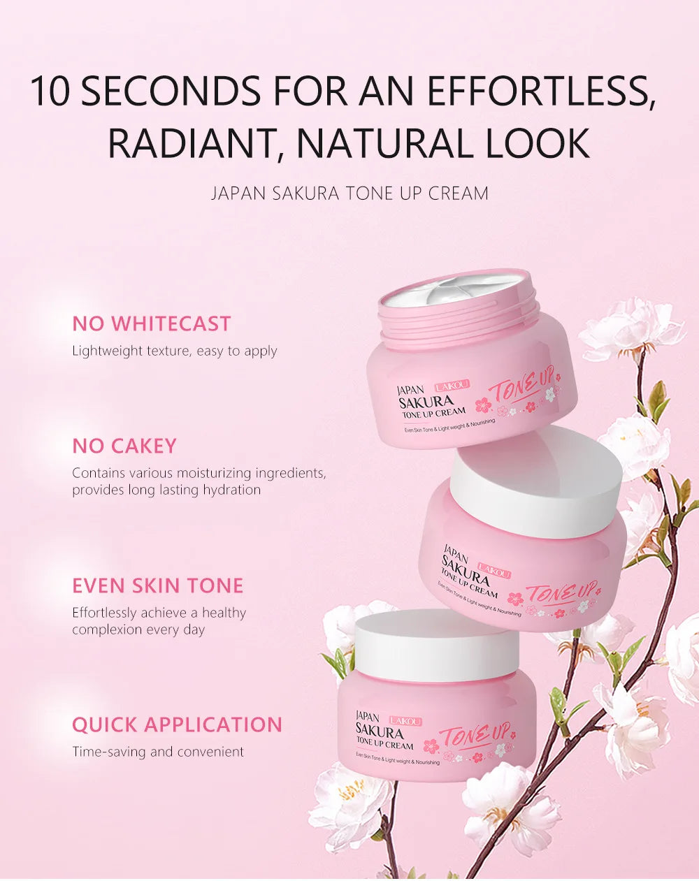 LAIKOU Japan Sakura Original Tone up Cream Moisturizing Nourishing Skin Face Cream Brightening Cream Face Skin Care 60g