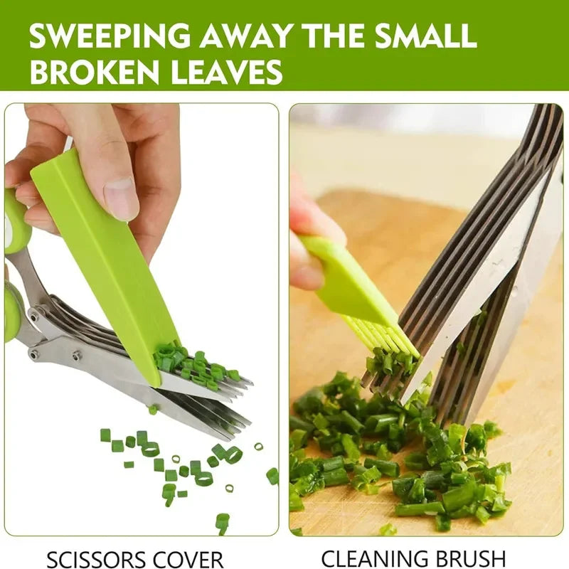 Herb Scissors Stainless Steel 5 Blade Kitchen Shears Household Vegetable Cutter with Cover Multifunctional Kitchen Gadgets
